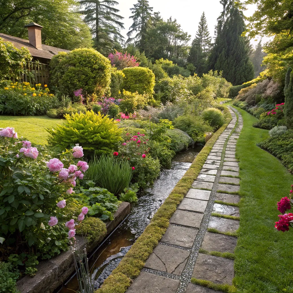 Lush garden with an effective drainage system
